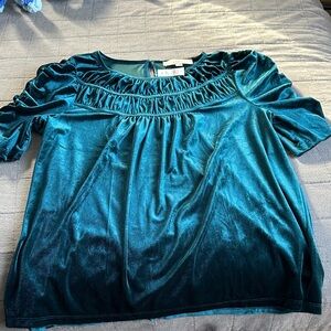 LOFT Shimmering Teal Blouse with Gathered Neckline
